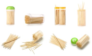 Beyaz arkaplanda tahta kürdan seti