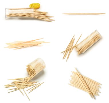 Beyaz arkaplanda tahta kürdan seti