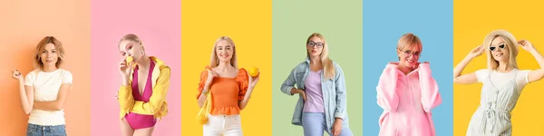 Renkli Arka Planda Güzel Sarışın Kadınlar — Stok fotoğraf