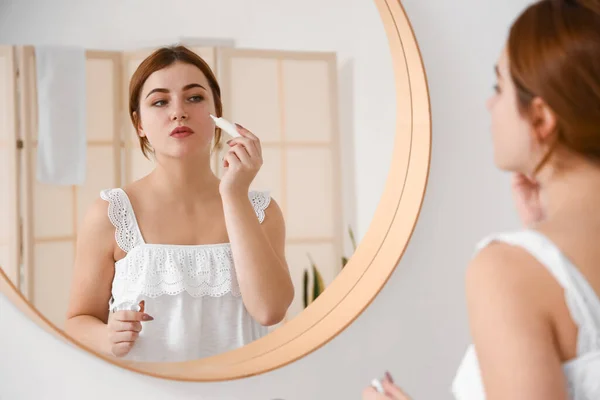 Morning Pretty Young Woman Taking Care Her Skin Bathroom — Stock Photo, Image