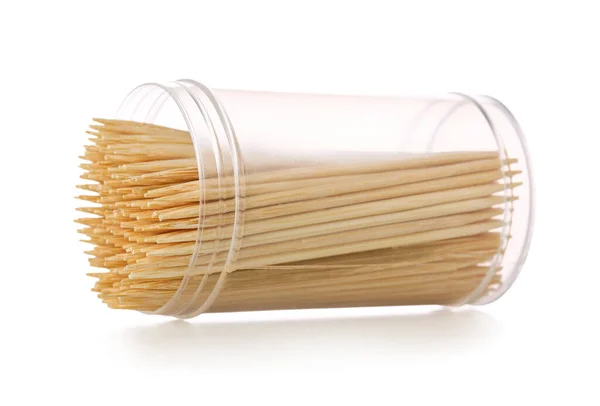 Box Bamboo Toothpicks White Background — Stock Photo, Image