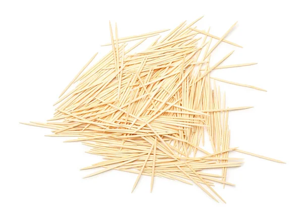 Bamboe Tandenstokers Witte Achtergrond Bovenaanzicht — Stockfoto