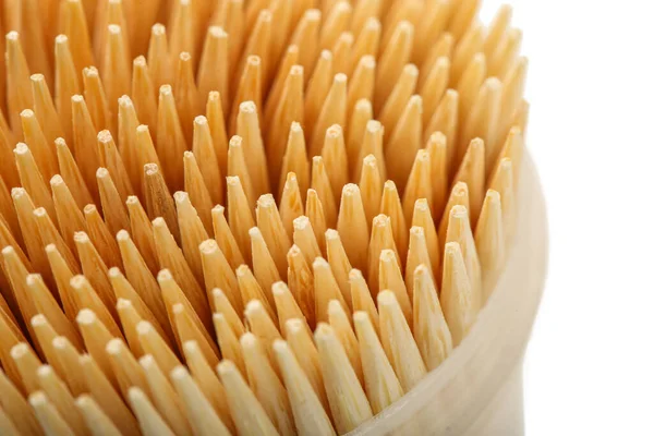 Box Bamboo Toothpicks White Background Closeup — Stock Photo, Image