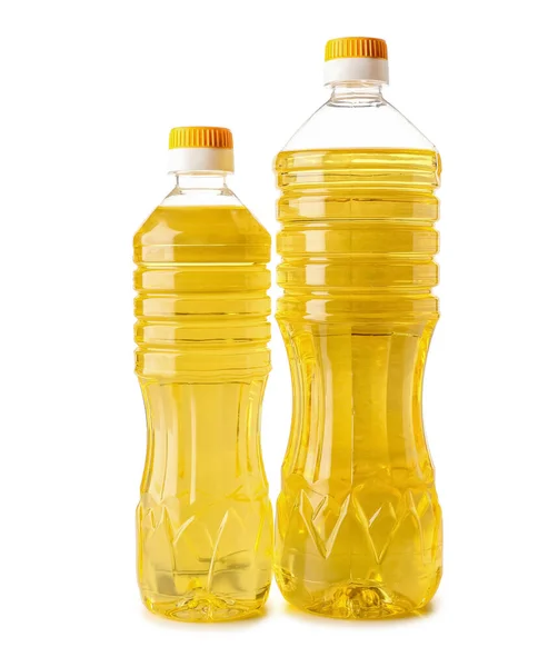 Bottles Sunflower Oil White Background — Stock Photo, Image