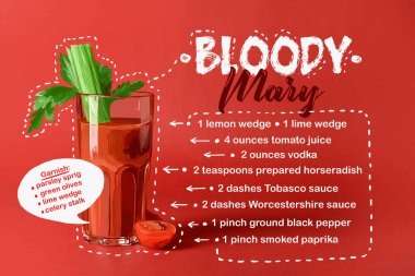 Bir bardak kırmızı Bloody Mary kokteyli.