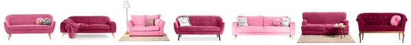 一套白色背景的时髦粉色沙发 — 图库照片