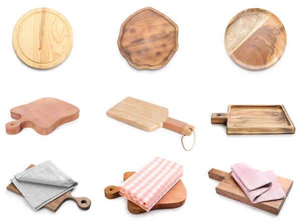 Set Many Wooden Boards White Background — Stock Photo, Image