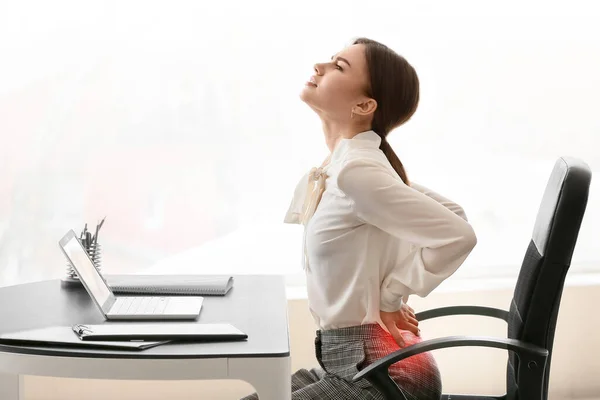 Young Businesswoman Pain Lower Back Workplace — Stock Photo, Image