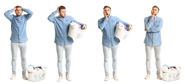 Set Emotional Man Laundry White Background — Stock Photo, Image