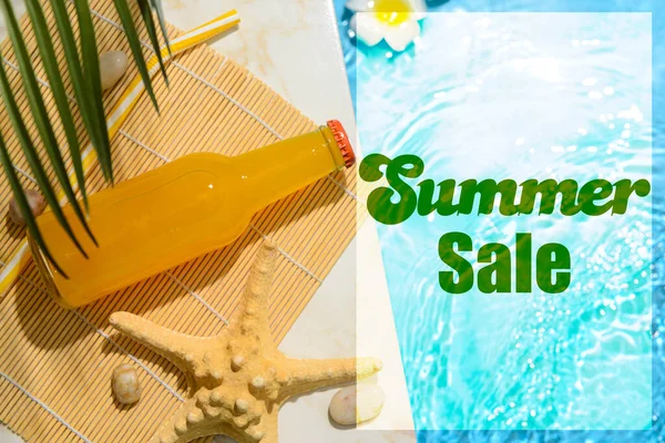 Bottle Fresh Drink Edge Swimming Pool Summer Sale — Stock Photo, Image