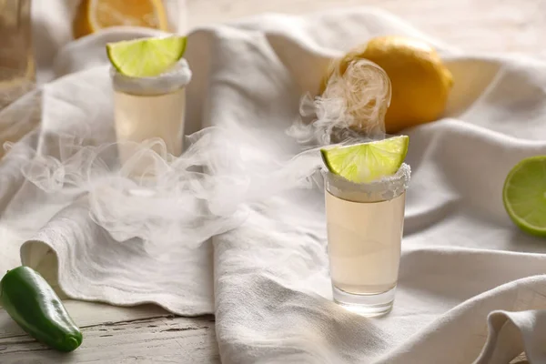Shot Tasty Mexican Tequila Lime Table — Stock Photo, Image