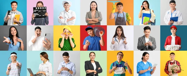 Uppsättning Unga Asiater Färg Bakgrund — Stockfoto