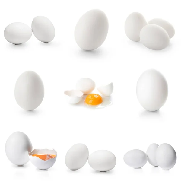 Set Many Raw Chicken Eggs Isolated White — Stock Photo, Image