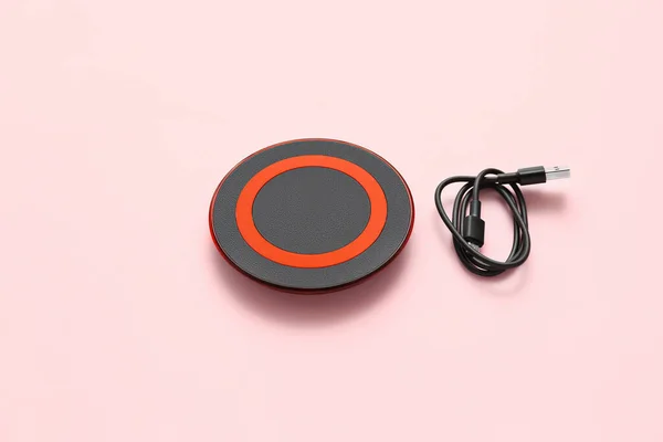 Modern Wireless Charger Pad Cable Color Background — Stock Photo, Image