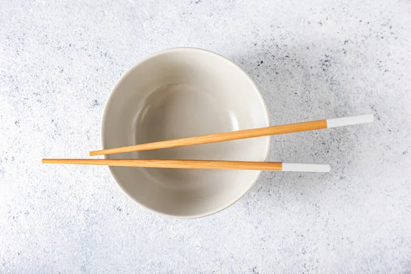 Chinese Bowl Chopsticks Light Background — Stock Photo, Image