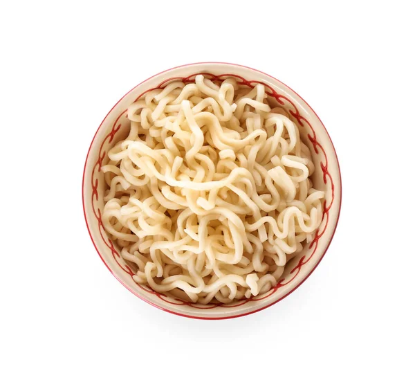 Bowl Tasty Noodles White Background — Stock Photo, Image