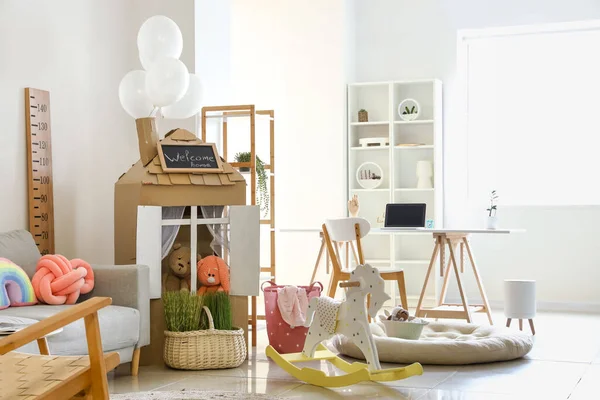 Interior Playroom Toys Cardboard House — Stock Photo, Image