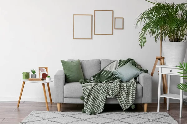 Interior Modern Living Room Sofa Blank Frames — Stock Photo, Image