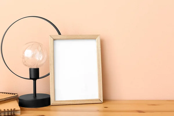 Blank Frame Modern Lamp Table Pink Wall — Stock Photo, Image