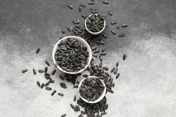 Bowls Sunflower Seeds Black White Background — Stock Photo, Image