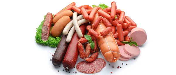 Different Kinds Sausages White Background Stock Photo