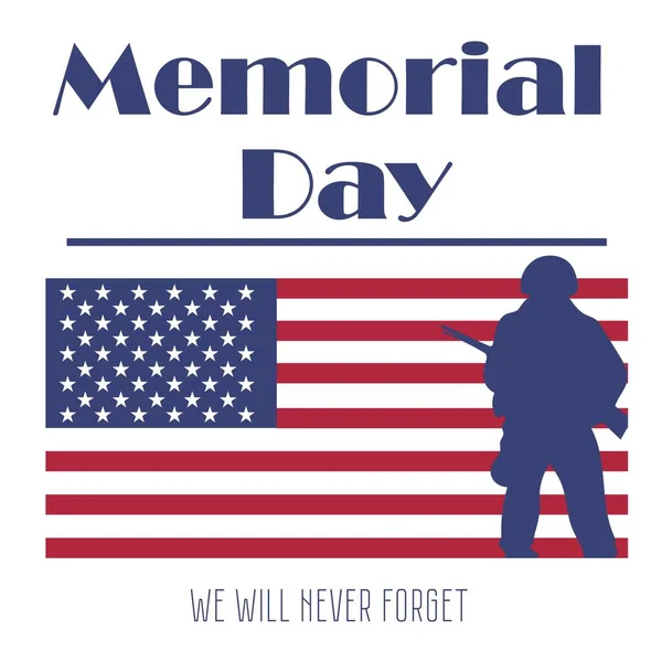 Usa Flagge Soldat Und Text Memorial Day Auf Weißem Hintergrund — Stockvektor