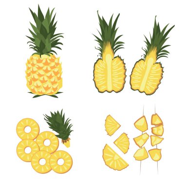 Beyaz arkaplanda olgun ananas seti