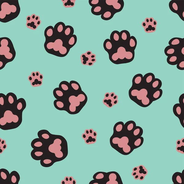 Many prints of cat paws on color background. Texture for design
