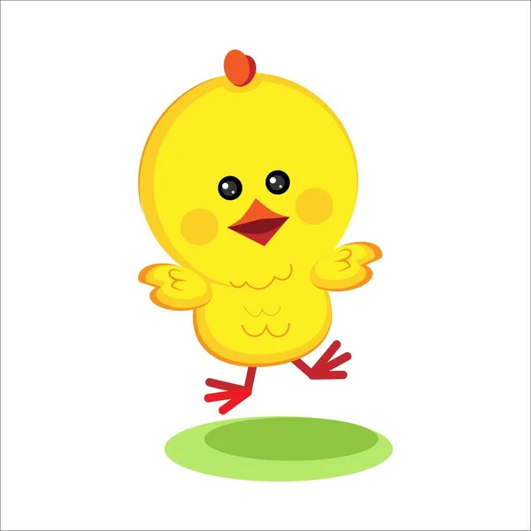 Cute Jumping Yellow Chick White Background — Stock Vector