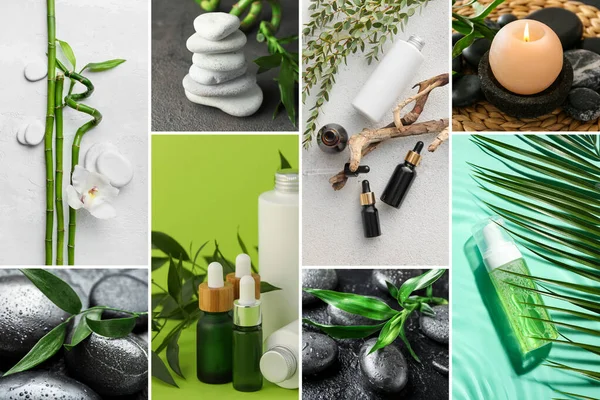 Collage Avec Cosmétiques Naturels Pierres Spa — Photo