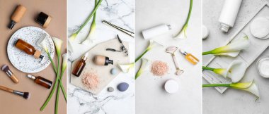 Doğal kozmetik ürünleri seti, üst görünüm