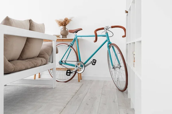 Modern Bicycle Shelving Unit Light Living Room — Stock Photo, Image