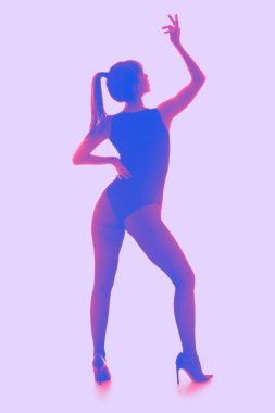 Leylak arka planında güzel genç bir kadının silueti.