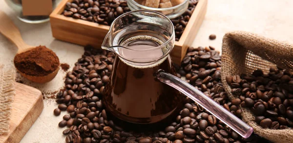 Turkish Coffee Cezve Beans Table — Stock Photo, Image