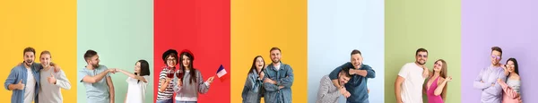 Set Von Vielen Menschen Auf Buntem Hintergrund Tag Der Freundschaft — Stockfoto