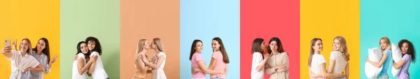 Set Van Vele Mooie Vrouwen Kleurrijke Achtergrond Vriendschapsdag — Stockfoto
