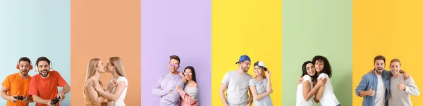 Set Med Många Människor Färgglada Bakgrund Vänskapsdagen — Stockfoto