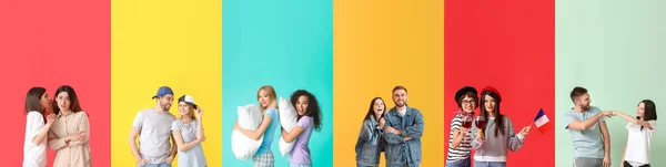 Set Med Många Människor Färgglada Bakgrund Vänskapsdagen — Stockfoto
