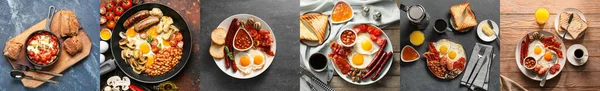 Conjunto Pequenos Almoços Nutricionais Com Ovos Vista Superior — Fotografia de Stock