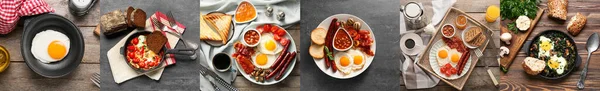 Conjunto Desayunos Nutrientes Con Huevos Vista Superior — Foto de Stock