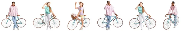 Set People Bicycles White Background — Stock Photo, Image