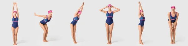 Set Schwimmerinnen Auf Hellem Hintergrund — Stockfoto