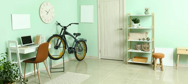 Interior Modern Room Bicycle Workplace — Stock Photo, Image