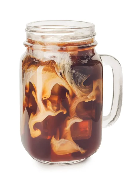 Mason Jar Met Cold Brew Koffie Melk Witte Achtergrond — Stockfoto