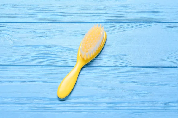 Baby Hair Brush Color Wooden Background — Stock Photo, Image