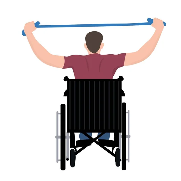 Man Wheelchair Training White Background Back View — Stock Vector