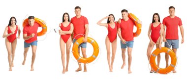 Beyaz arka planda bir grup sahil kurtarma ekibi