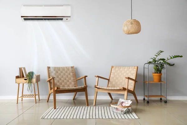 Elegante Interior Sala Luz Con Sillones Aire Acondicionado — Foto de Stock