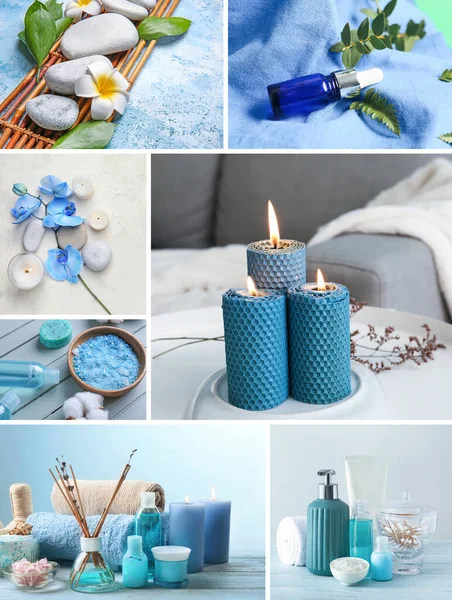 Beautiful Spa Collage Blue Colors — Stock Photo, Image
