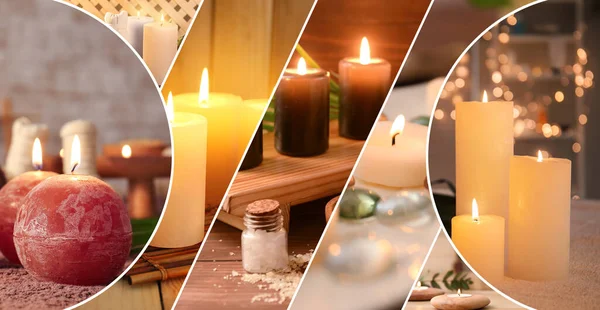 Hermoso Collage Spa Con Velas Encendidas —  Fotos de Stock